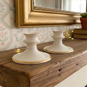 Pickard China‎ Porcelain Candle Holders, Set of 2, Vintage Gold Trim Accents